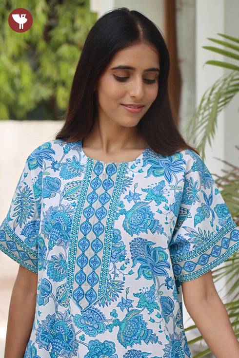 60’s Cotton Zipper Kaftan In Floral Print