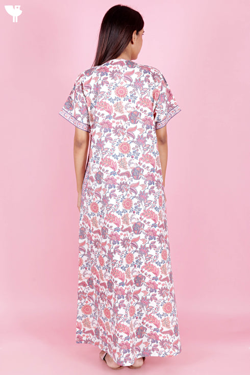 60’s Cotton Zipper Kaftan In Floral Print