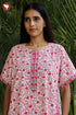 60’s Cotton Short Sleeve Zipper Kaftan In Floral Print