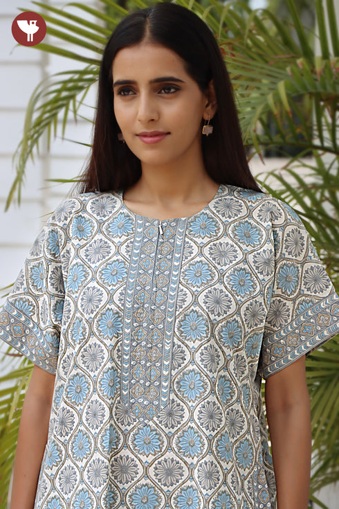 60’s Cotton Zipper Kaftan In Floral Print