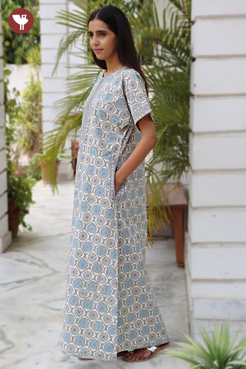 60’s Cotton Zipper Kaftan In Floral Print