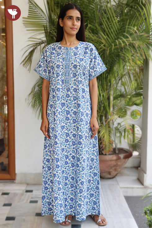 60’s Cotton Zipper Kaftan In Floral Print