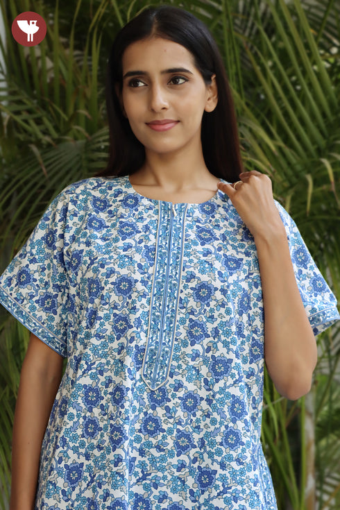 60’s Cotton Zipper Kaftan In Floral Print