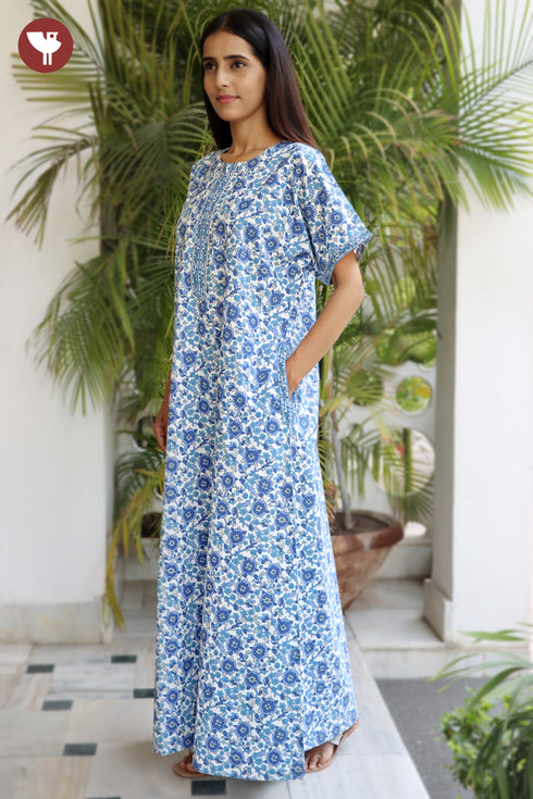 60’s Cotton Zipper Kaftan In Floral Print