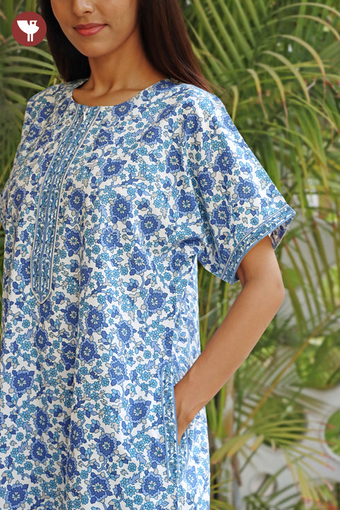 60’s Cotton Zipper Kaftan In Floral Print