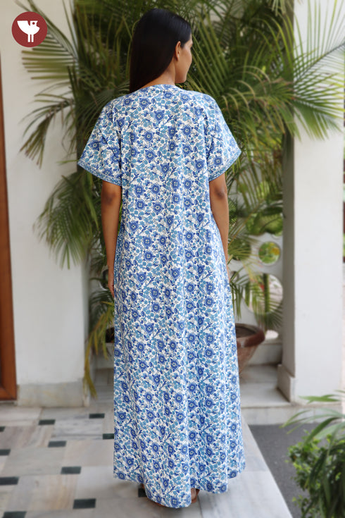 60’s Cotton Zipper Kaftan In Floral Print
