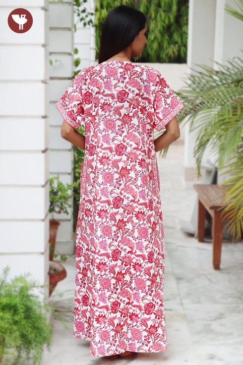 60s Cotton Zipper Front Kaftan In Floral Print