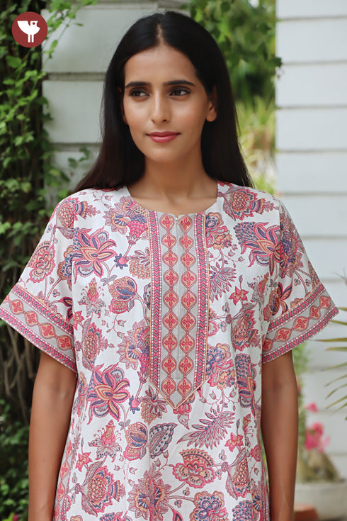 60’s Cotton Zipper Kaftan In Floral Print