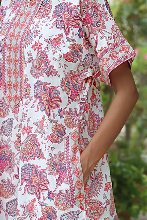 60’s Cotton Zipper Kaftan In Floral Print