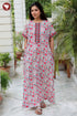 60's Cotton Red & Teal Zipper Kaftan in Floral Print