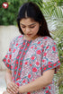 60's Cotton Red & Teal Zipper Kaftan in Floral Print