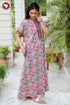 60's Cotton Red & Teal Zipper Kaftan in Floral Print