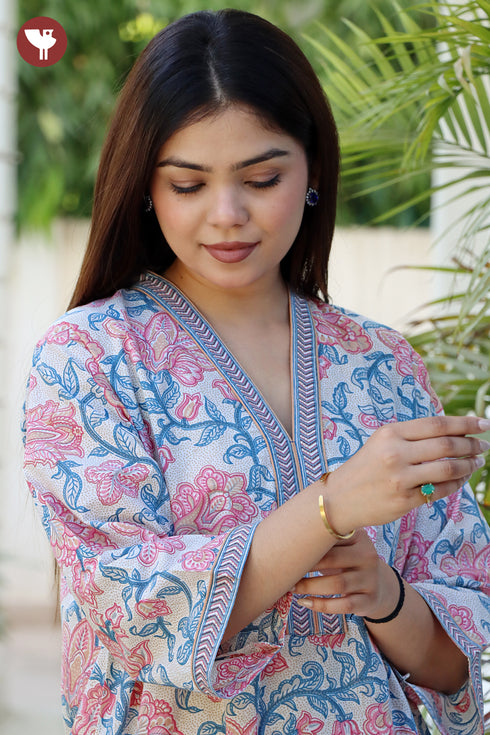 60’s Cotton Full Sleeved Kaftan In Floral Print