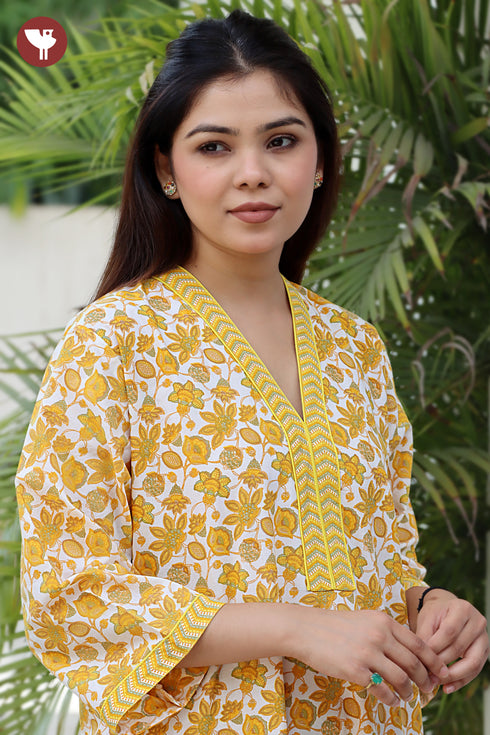 60's Cotton Full Sleeved Kaftan in Floral Print