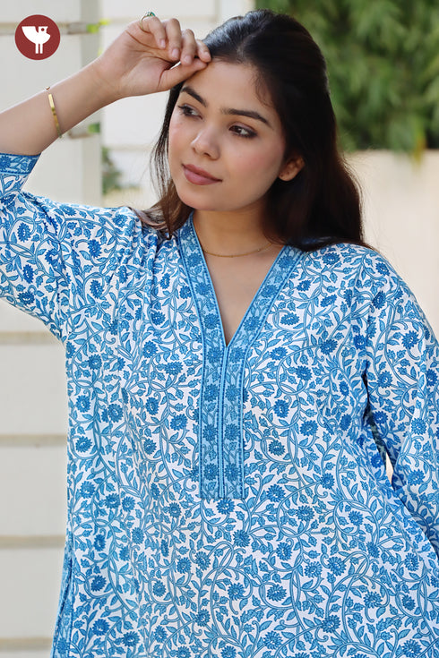 60’s Cotton Full Sleeved Kaftan In Floral Print