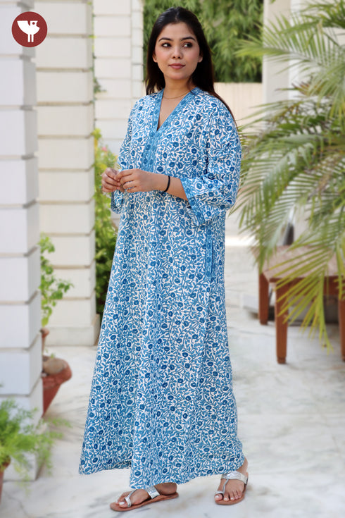 60’s Cotton Full Sleeved Kaftan In Floral Print