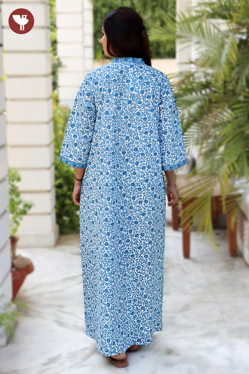 60’s Cotton Full Sleeved Kaftan In Floral Print