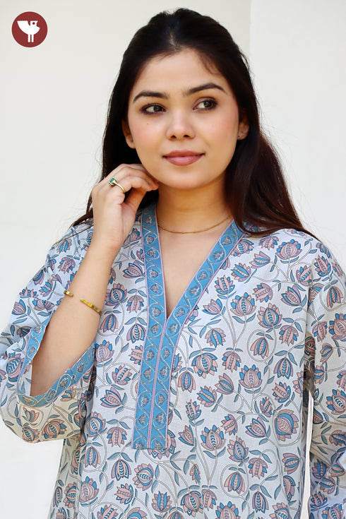 60’s Cotton Full Sleeved Kaftan In Floral Print