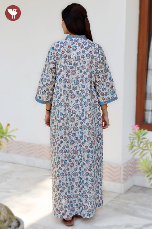 60’s Cotton Full Sleeved Kaftan In Floral Print