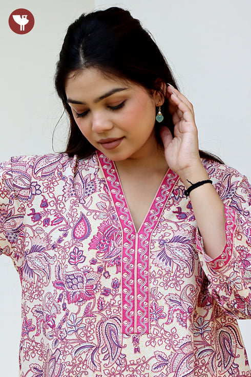 60’s Cotton Full Sleeved Kaftan In Floral Print
