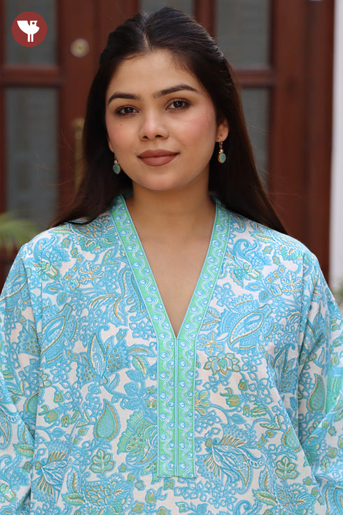 60’s Cotton Full Sleeved Kaftan In Block Print