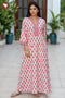 60s Cotton Ivory & Coral Pink Floral Kaftan