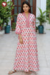 60s Cotton Ivory & Coral Pink Floral Kaftan