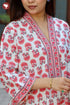 60s Cotton Ivory & Coral Pink Floral Kaftan