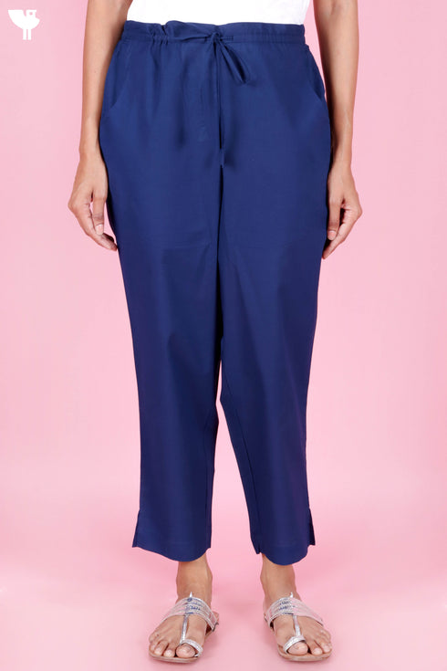Cambric Cotton Pants In Denim Blue