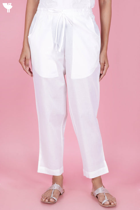 Cambric Cotton Pants In White