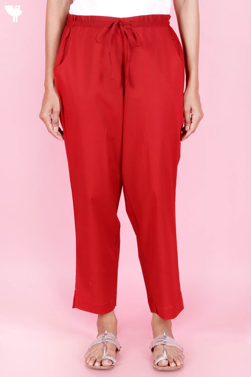 Cambric Cotton Pants In Red