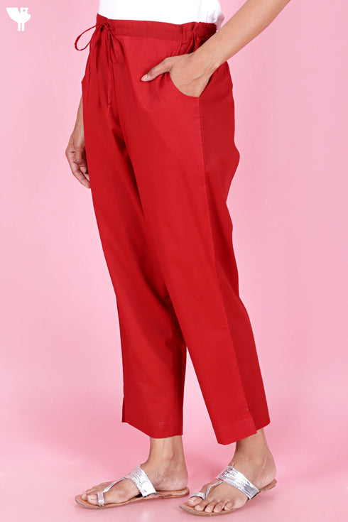 Cambric Cotton Pants In Red