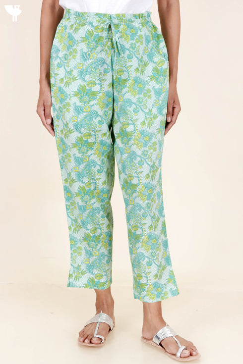 Cambric Cotton Straight Pants In Floral Print