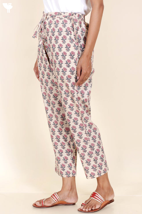 Cambric Cotton Straight Pants In Block Print