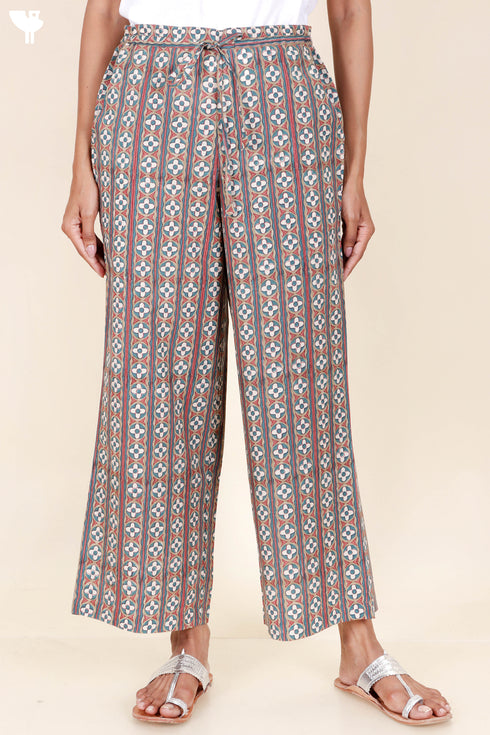 Cambric Cotton Straight Pants In Block Print