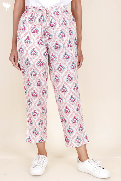 Cambric Cotton Straight Pants In Block Print