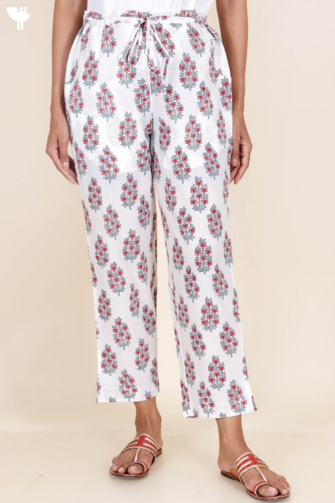 Cambric Cotton Straight Pants In Block Print
