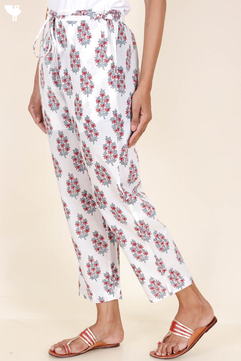 Cambric Cotton Straight Pants In Block Print