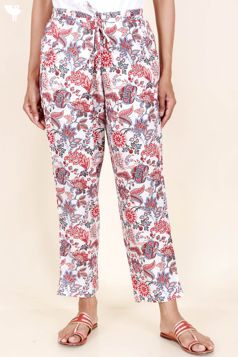 Cambric Cotton Straight Pants In Floral Print