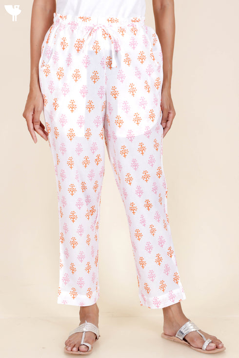 Cambric Cotton Straight Pants In Block Print