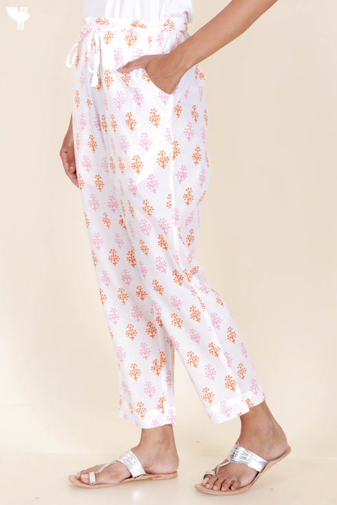 Cambric Cotton Straight Pants In Block Print