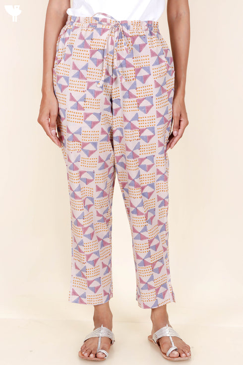 Cambric Cotton Straight Pants In Block Print