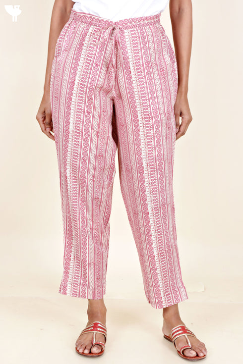 Cambric Cotton Pants in Block Print