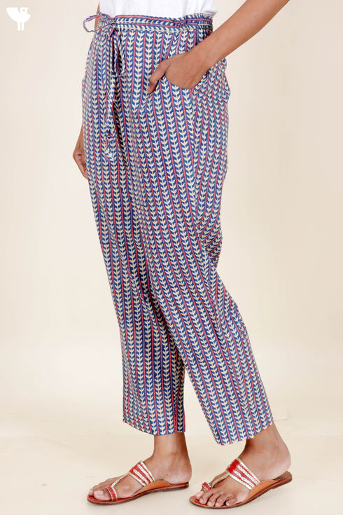 Cambric Cotton Pants in Block Print