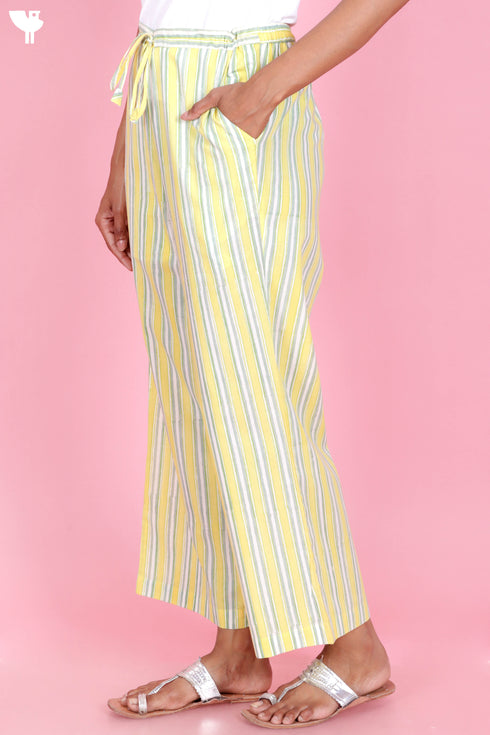 Cambric Cotton Pants In Striped Block Print