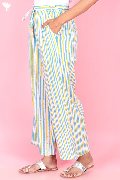 Cambric Cotton Straight Pants In Block Print