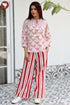 Cambric Cotton Off White Red Stripe Pant In Block Print