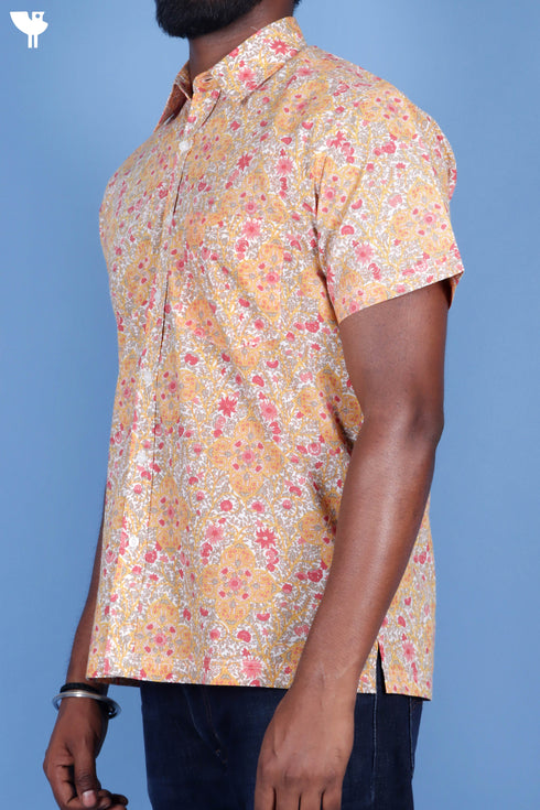 Regular Fit Cambric Cotton Men’s Half Sleeved Shirt In Floral Print
