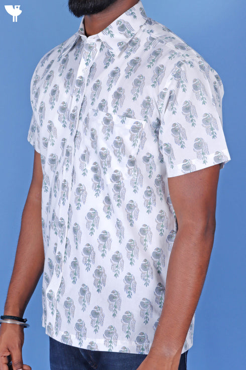 Regular Fit Cambric Cotton Men’s Half Sleeved Shirt In Floral Print