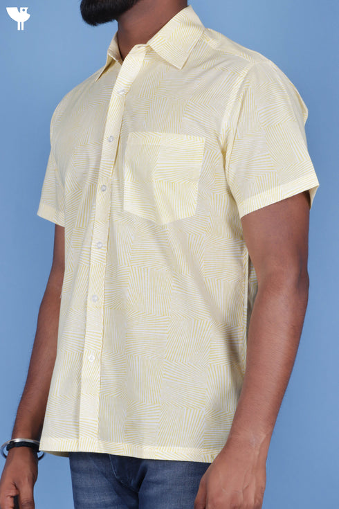 Cotton Men’s Half Sleeved Shirt In Block Print